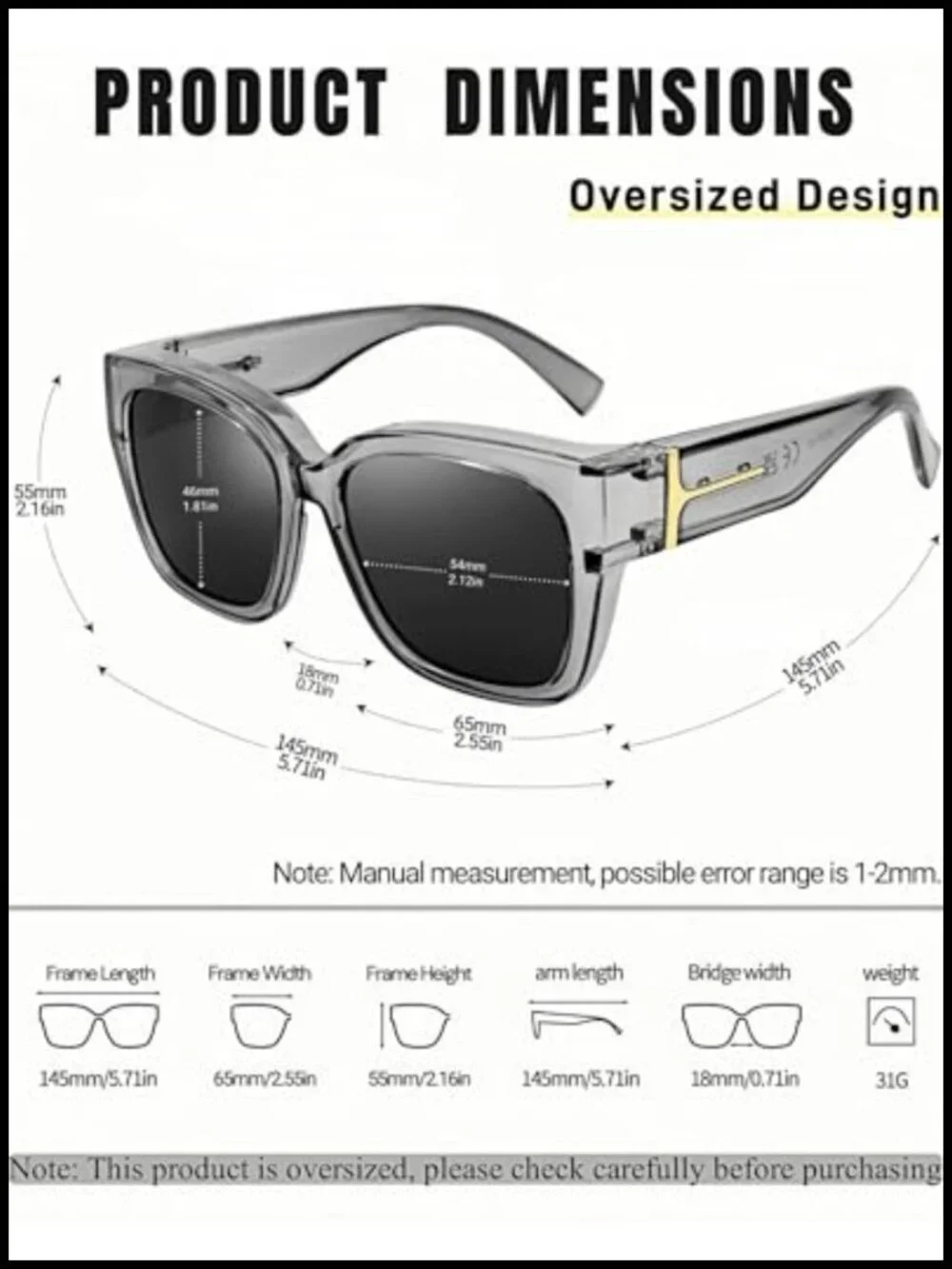 Polarized Fit Over Sunglasses Oversized Square Frame TR90 Wrap Around Shades 2